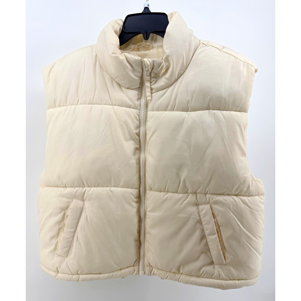 Aéropostale Women's Puffer Vest XL Cream Ivory Recycled Fill Full Zip Quilted